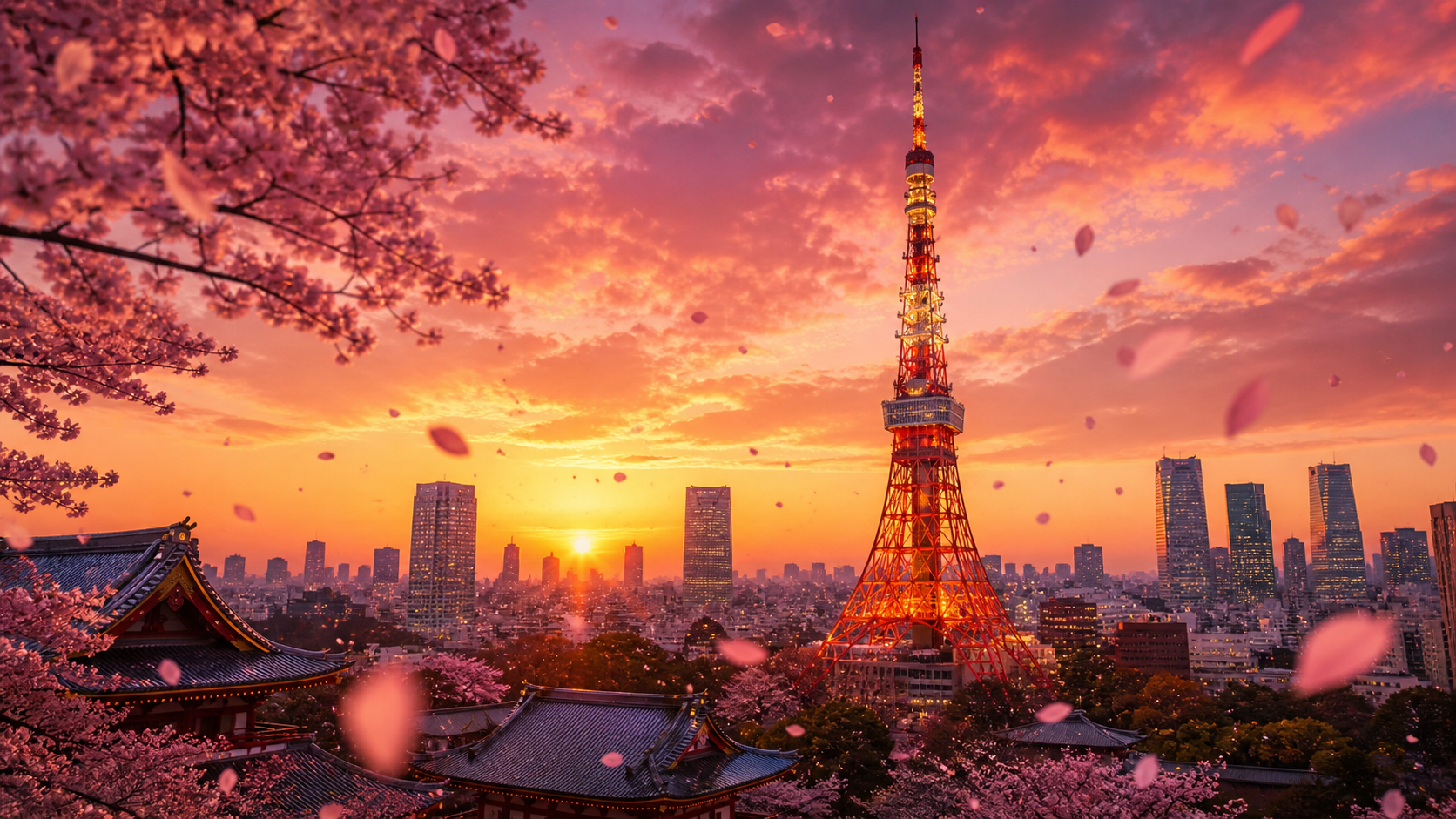 ChatGPT Images 2.0 - Landscape - 夕焼けの東京タワーと桜
