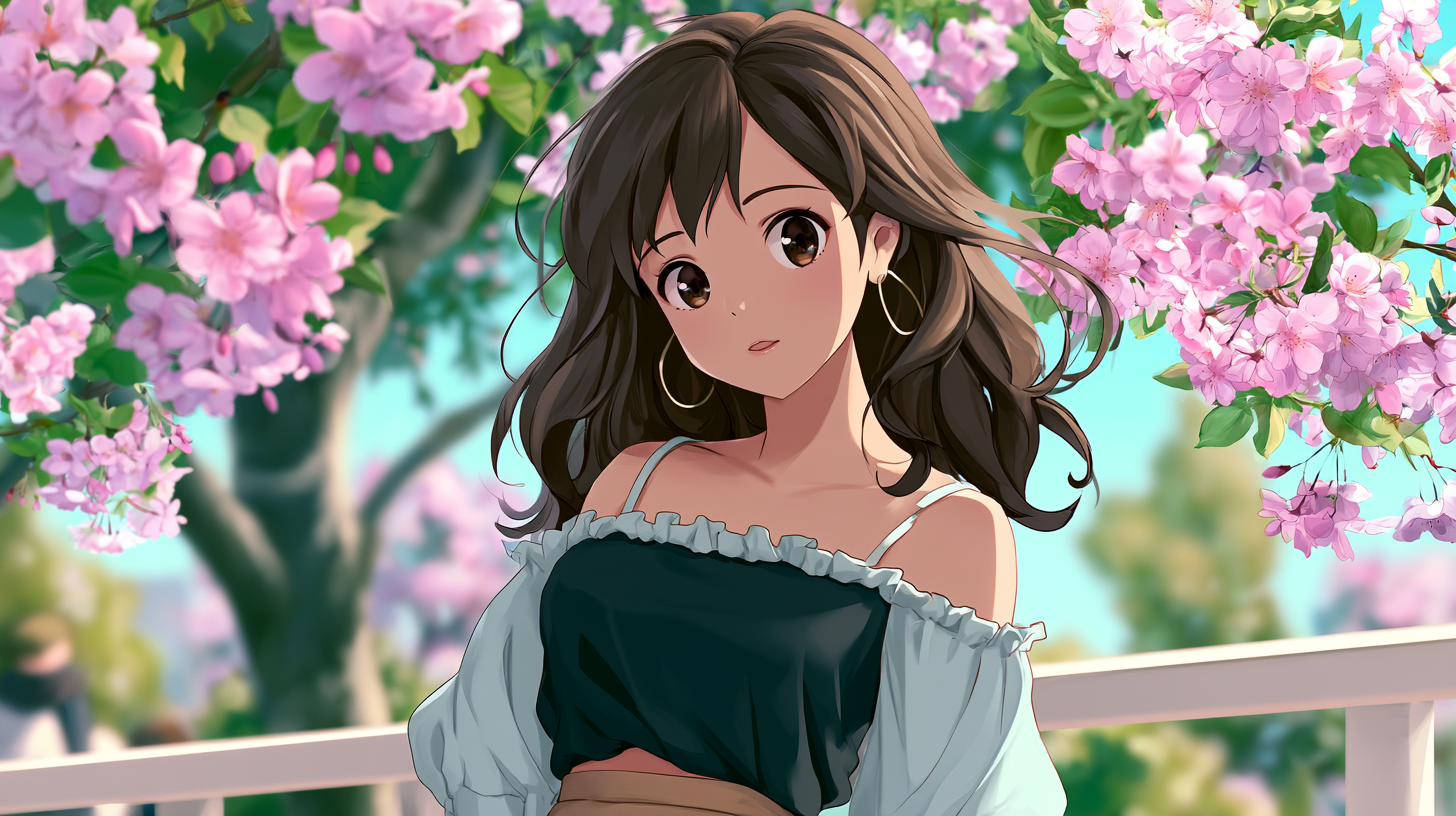 Midjourney - Anime - 桜の木の下に立つアニメ風の少女